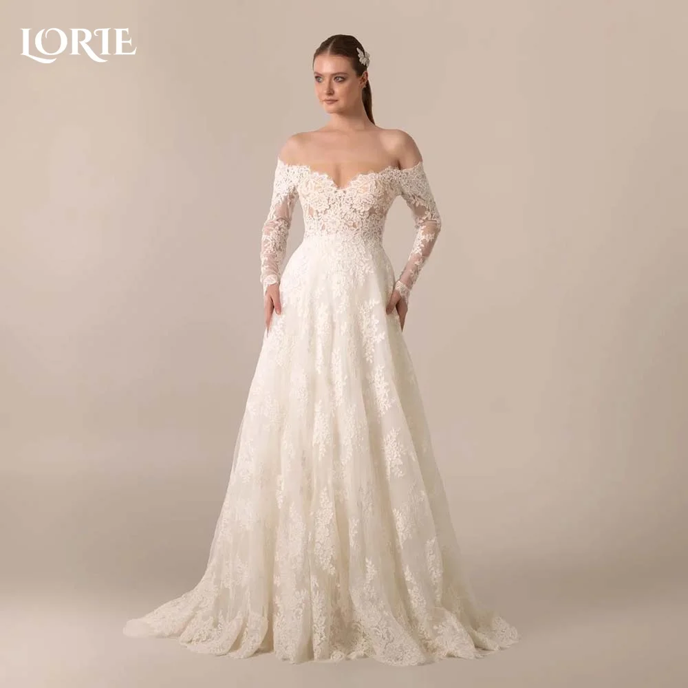 LORIE Lace Appliques Wedding Dress Sweetheart A-line Bride Gown Long Sleeve Elegant Backless Bride Dresses vestidos de novia