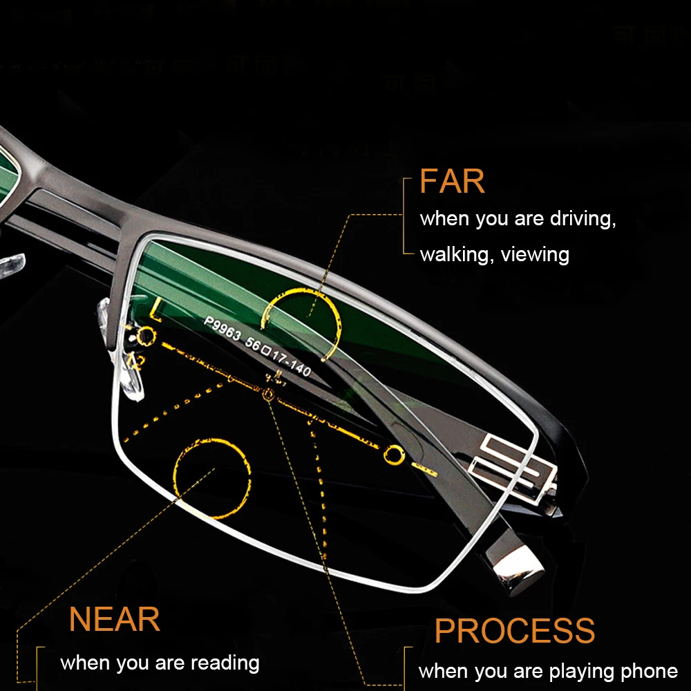 Gafas de lectura bifocales con ajuste de visión progresiva para hombre, lentes de lectura con luz convertida, multifocales