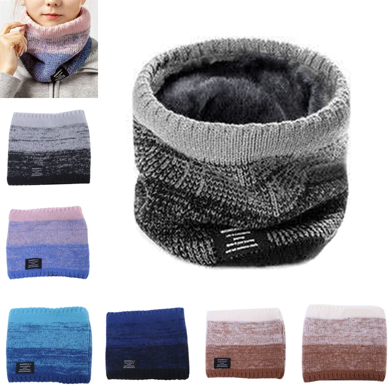 Autumn Winter Scarf Solid Plush Ring Scarf Thickened Double Layer Warm Cashmere Knitted Neck Cover Outdoor Cold Resistant Scarf