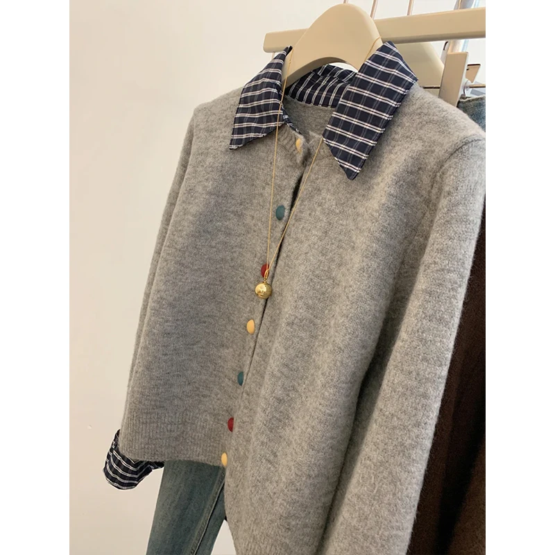 Faionable وهمية قطعتين سترة مشغولة من الصوف سترة المرأة ort تصميم تحسس ملابس خارجية الخريف الشتاء طويلة Sve طوق #3