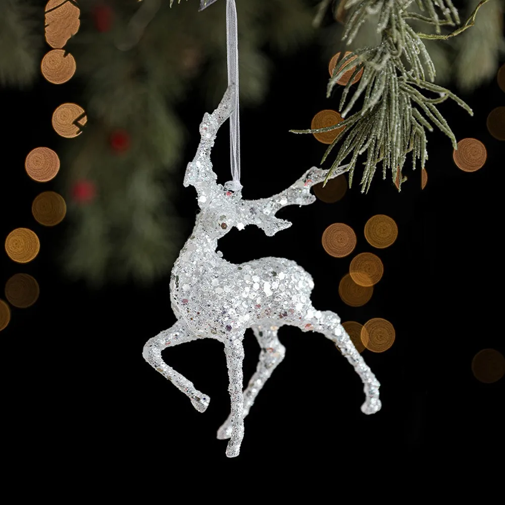 

Festive Glitter Christmas Tree Pendant Simulation Plastic Christmas Elk Ornaments 3D Xmas Tree Pendant Holiday Season