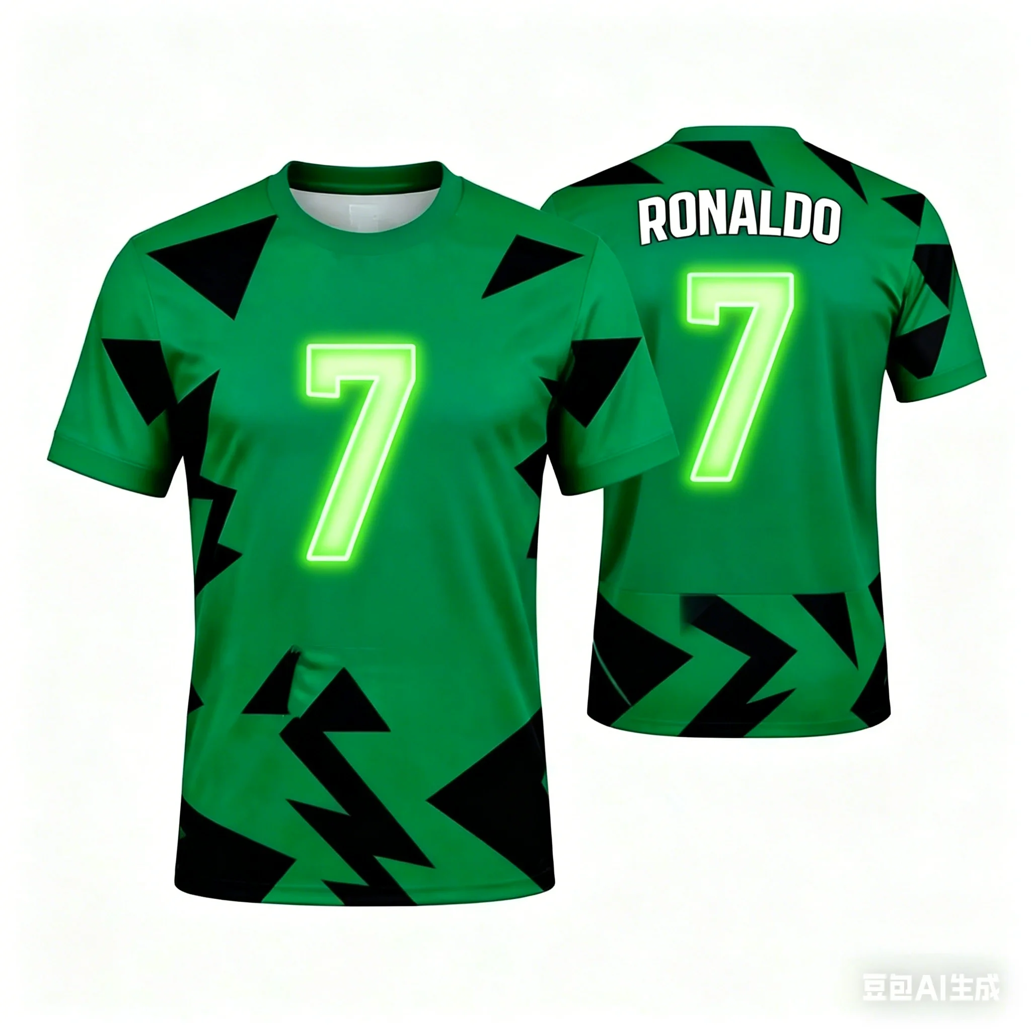 

Summer # Ronaldo No.7 # Lightning Print Quick Drying Breathable Short Sleeved Shirt for Both Men and Women Training Jersey Kids
