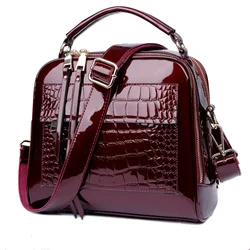 New in Shiny Patent Leather Women Crossbody Bag Crocodile Vintage Women Purses and Handbags Totes Bag Lady Shoulder Bags