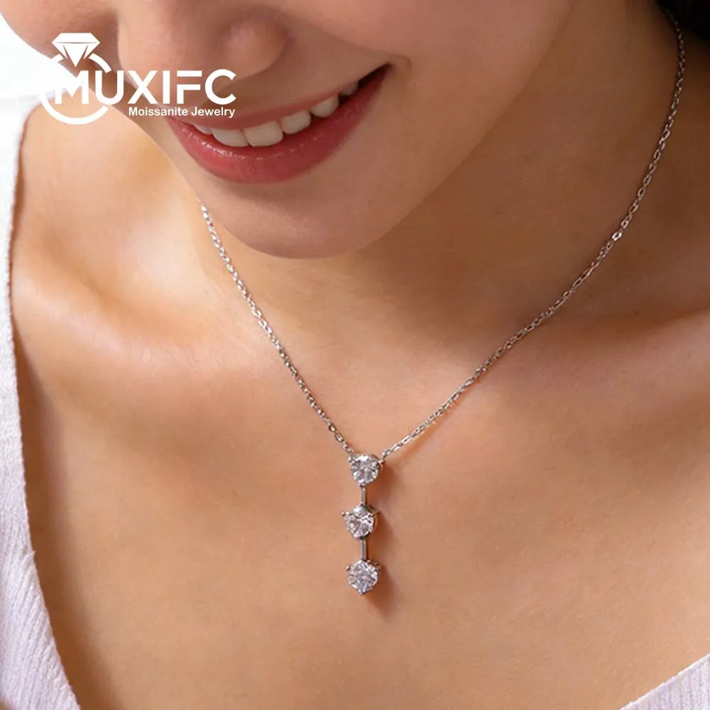 

MUXIFC 3 Stone 6.5mm Moissanite Pendant Necklace for Women 925 Sterling Silver Plated 18k Gold Choker with GRA Certified Jewelry
