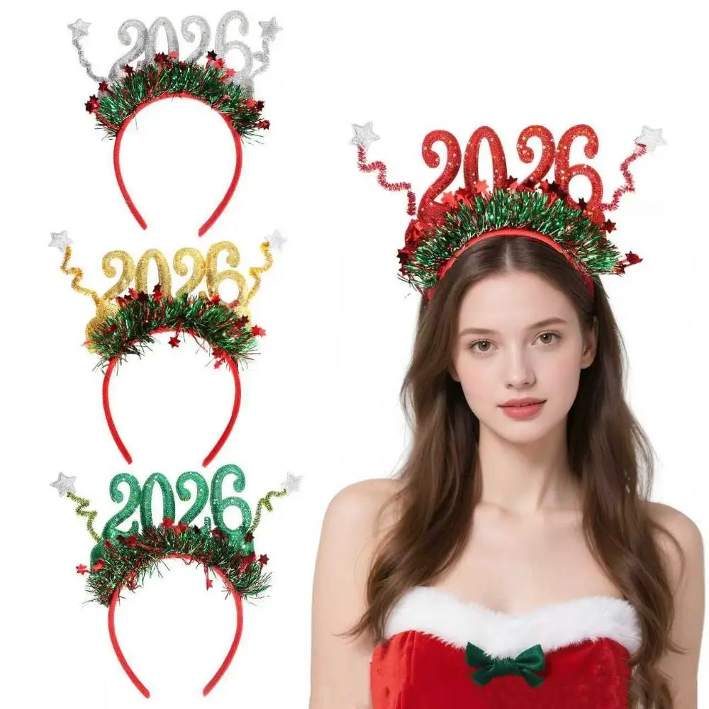 

Sequin 2026 Happy New Year Headband Cute Creative Christmas Headpiece Colorful Sweet Star Strip Headwear New Year Dress Up