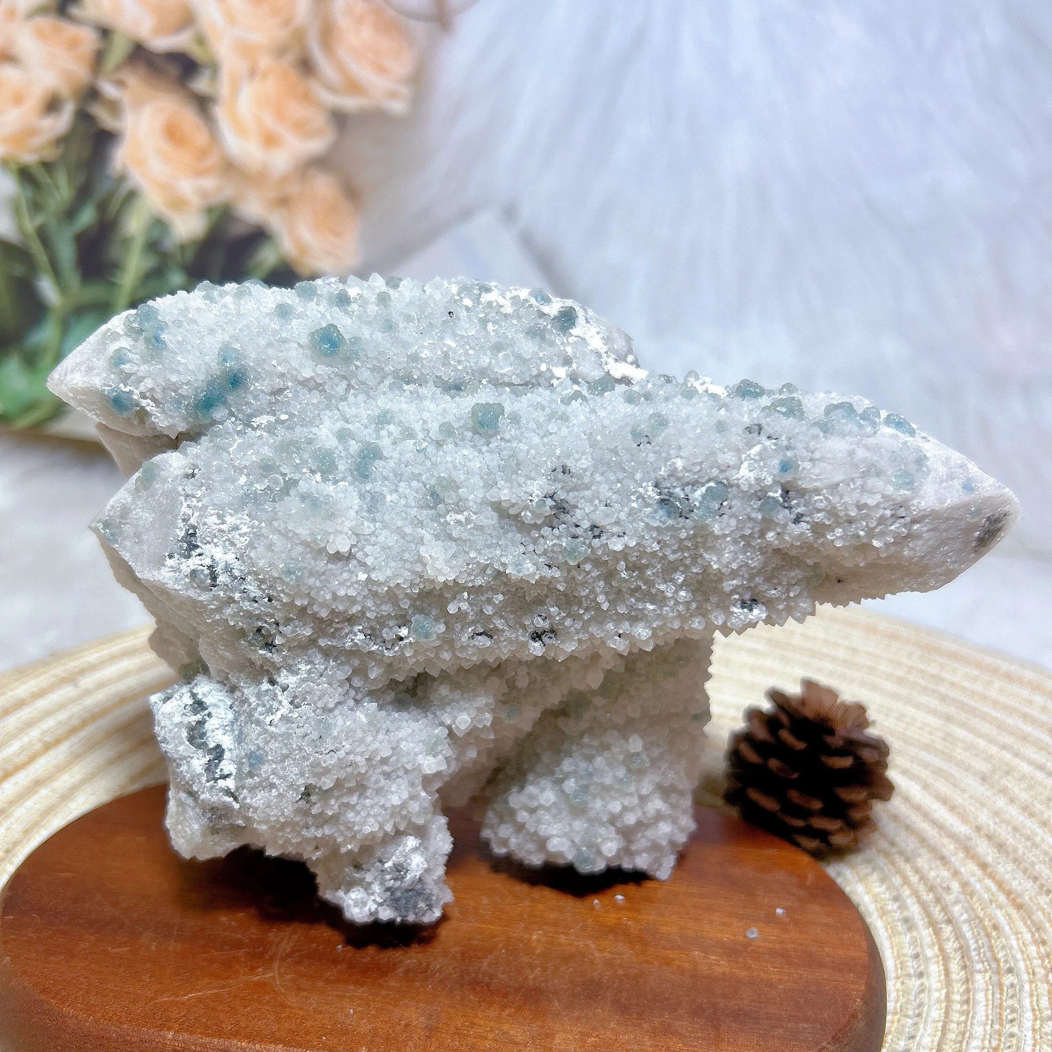 Healing Natural Crystals Candle Clear Quartz With Fluorite Druzy Raw Stone Specimen Home Decorations Mineral Energy Ornament