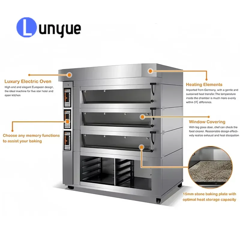 CE ETL Certified Electric 3 Layer 6 Tray Bread Oven with Stone Base Steam Function for Bakery Hotel Restaurant Commercial Use