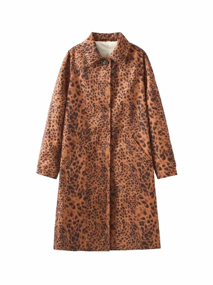 

Women's new Fashion loose single breasted long style print striped windbreaker coat retro long sleeved women's coat chic top