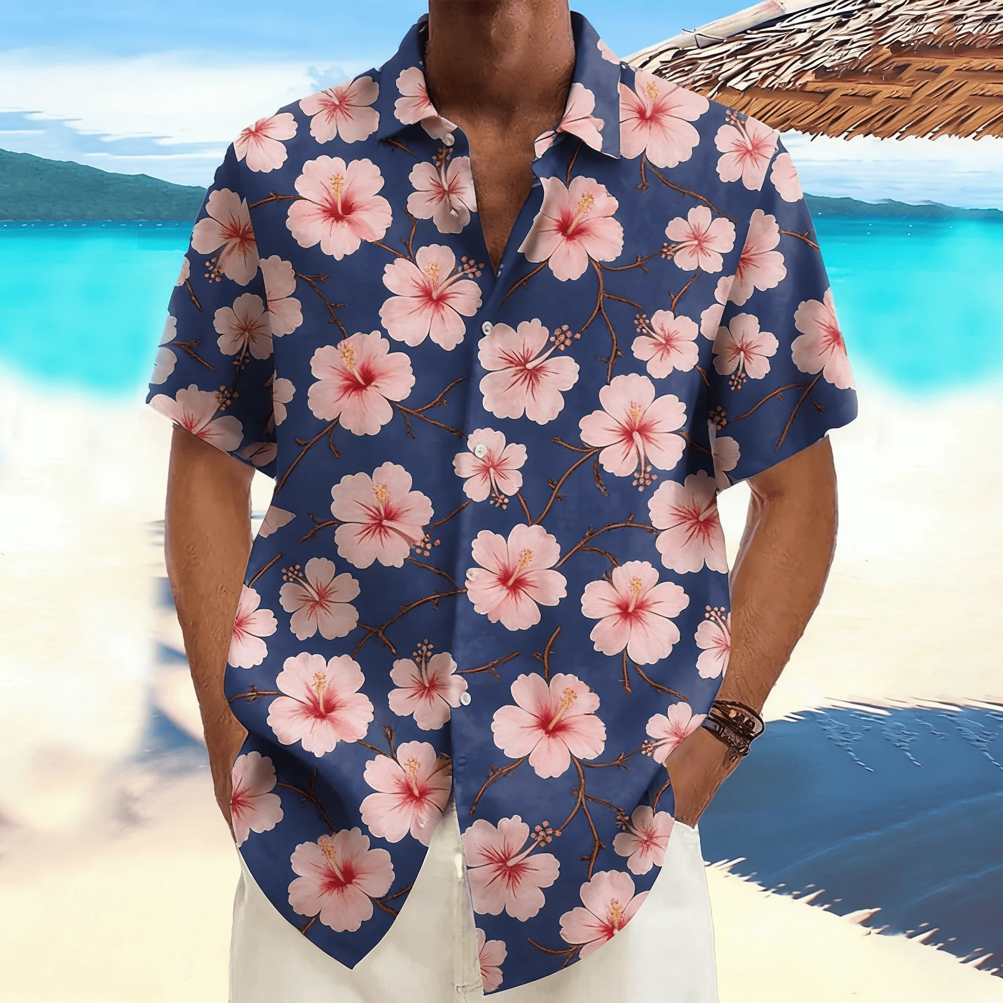 Men's Shirt Colorful Tropical Fish Seaweed Print Short Sleeve Lapel Button Down Casual Beach Vacation Hawaiian Mens Clothing