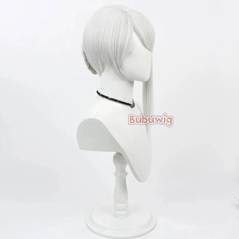 CyBubuwig الشعر الاصطناعية Kaine تأثيري الباروكات لعبة NieR Kaine النساء حفلة لعب الأدوار قصيرة مستقيم الفضة شعر مستعار أبيض مقاومة للحرارة