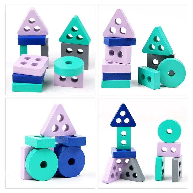 Mini brinquedo montessori, blocos de construção de madeira, brinquedos educativos, macarone, cor, forma, quebra-cabeça, brinquedos para meninos e meninas