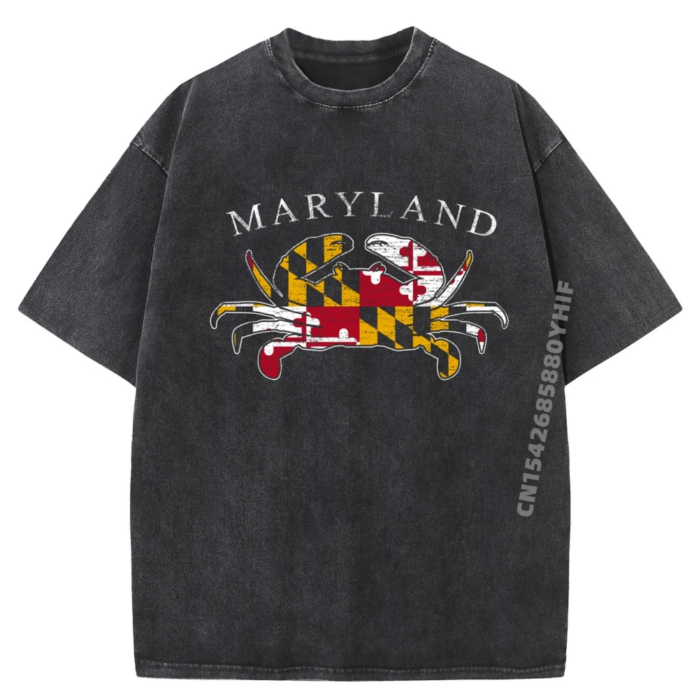 

Md Blue Crab Silhouette With Maryland State Flag Men Clothing Woman Streetwear Men Tops T Shirt Crazy Funny Washed Tops