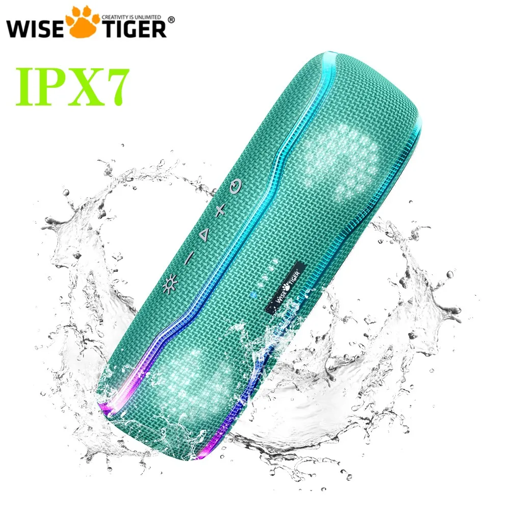 WISE TIGER Outdoor Speaker Bluetooth Subwoofer Speaker IPX7 Waterproof Loudspeaker Stereo Surround Speaker with colorful lights