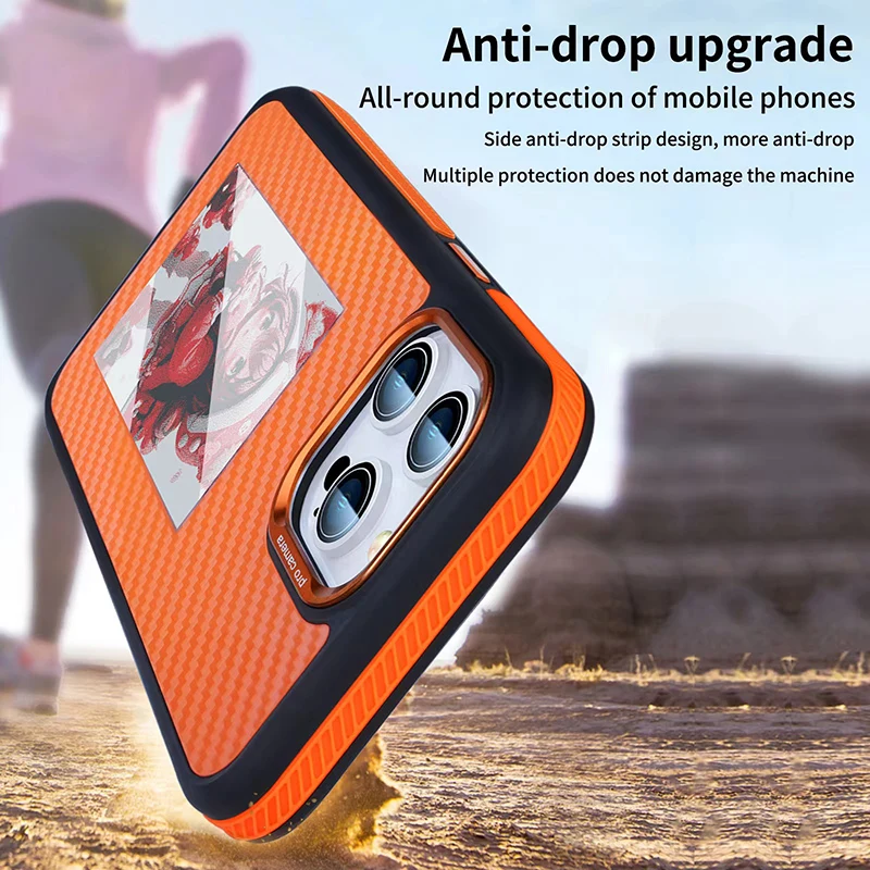 NFC 기능 E 잉크 스크린 폰 케이스, 탄소 섬유, AG 쉘, DIY NFC 변속기 이미지, 아이폰 13, 14, 15 프로 맥스용, 4 색 잉크