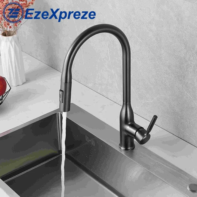 Kitchen hot/cold splashproof tap Gunmetal grey pull-out tap Splashproof spray replacement 2 modes