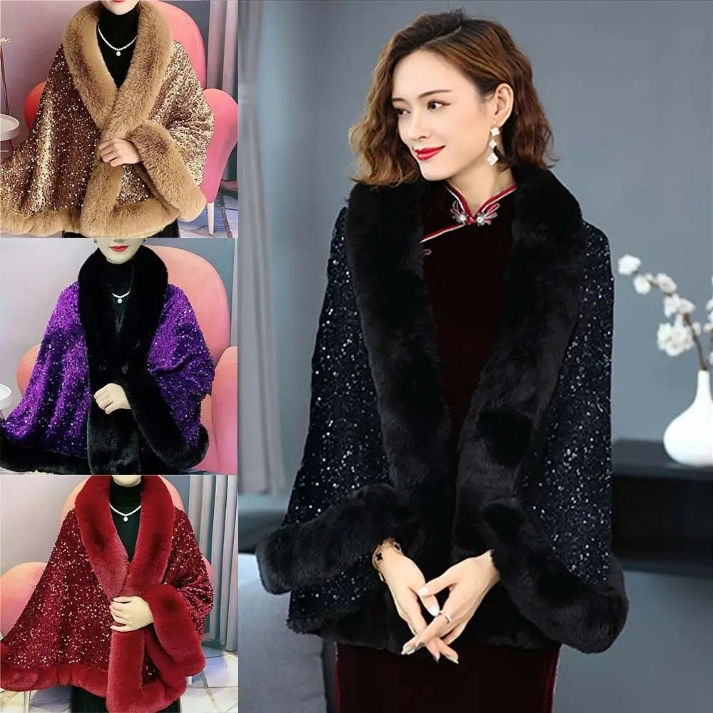 Women Fashion Autumn Winter Plush Shawl Warm Ethnic Style Thicken Cardigan Artificial Wool Striped Cape Cloak Outer