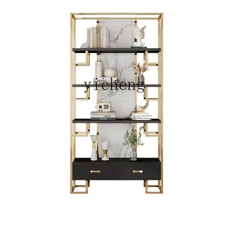 Tqh Modern Light Luxury Stainless Steel Bookshelf Metal Shelf Entire Wall Bookcase Floor Display Stand