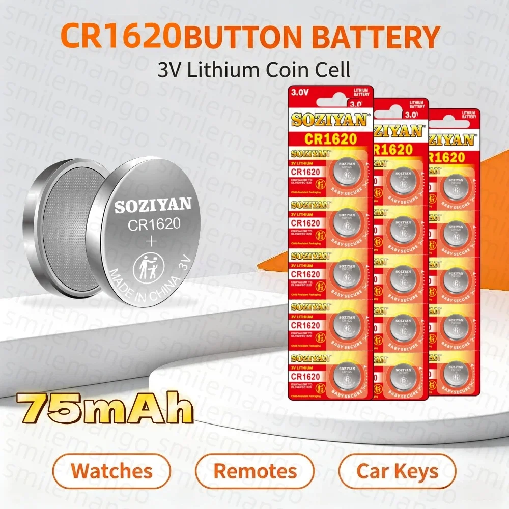 Lithium-Knopfzellenbatterie CR 1620 DL1620 BR1620 ECR1620 für Autofernbedienung, Uhr, Waage, Spielzeug