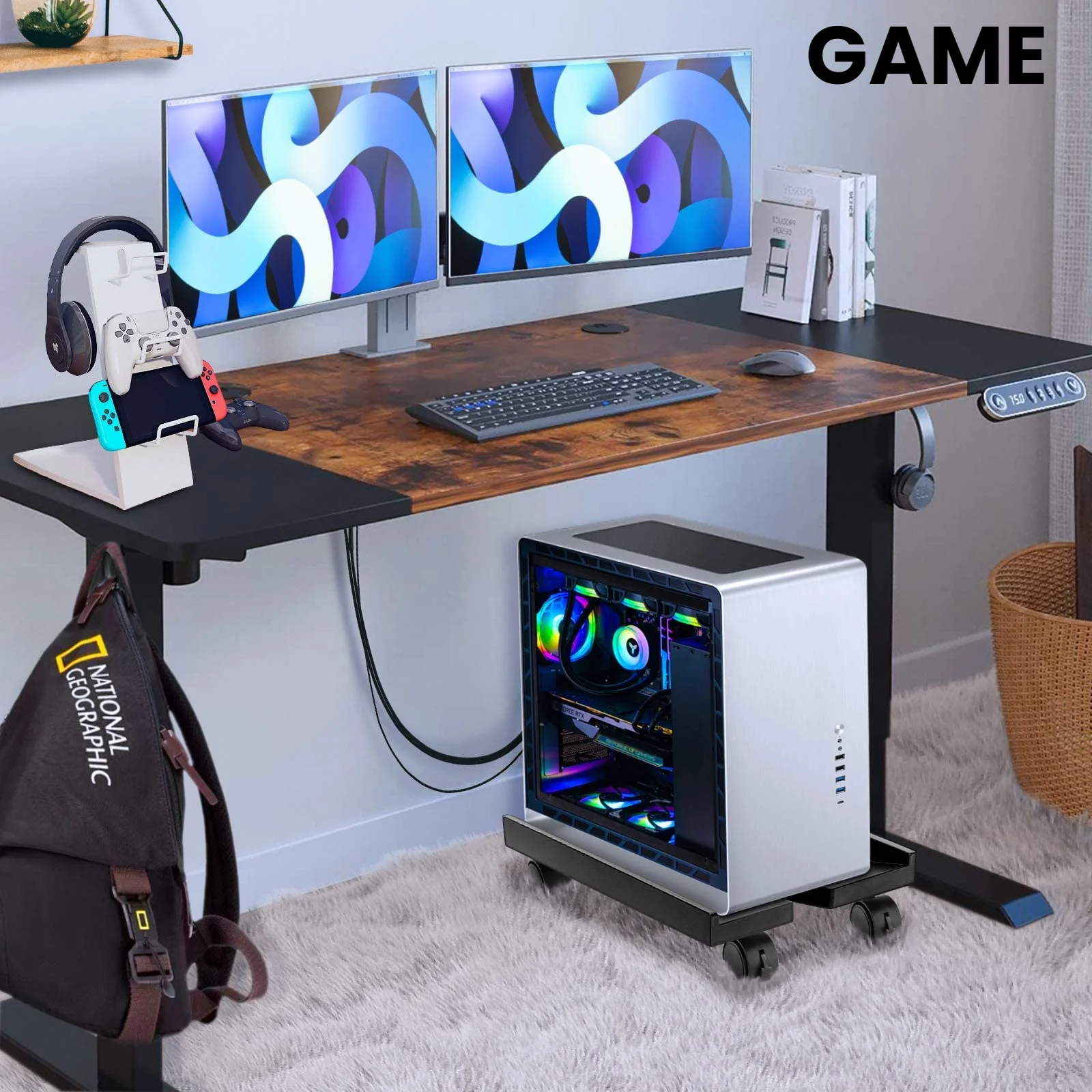 Adjustable Mobile CPU Stand Ventilated Computer PC Tower Stand Under Desk CPU Holder Floor Cart with 4 Wheels Fits Most PC