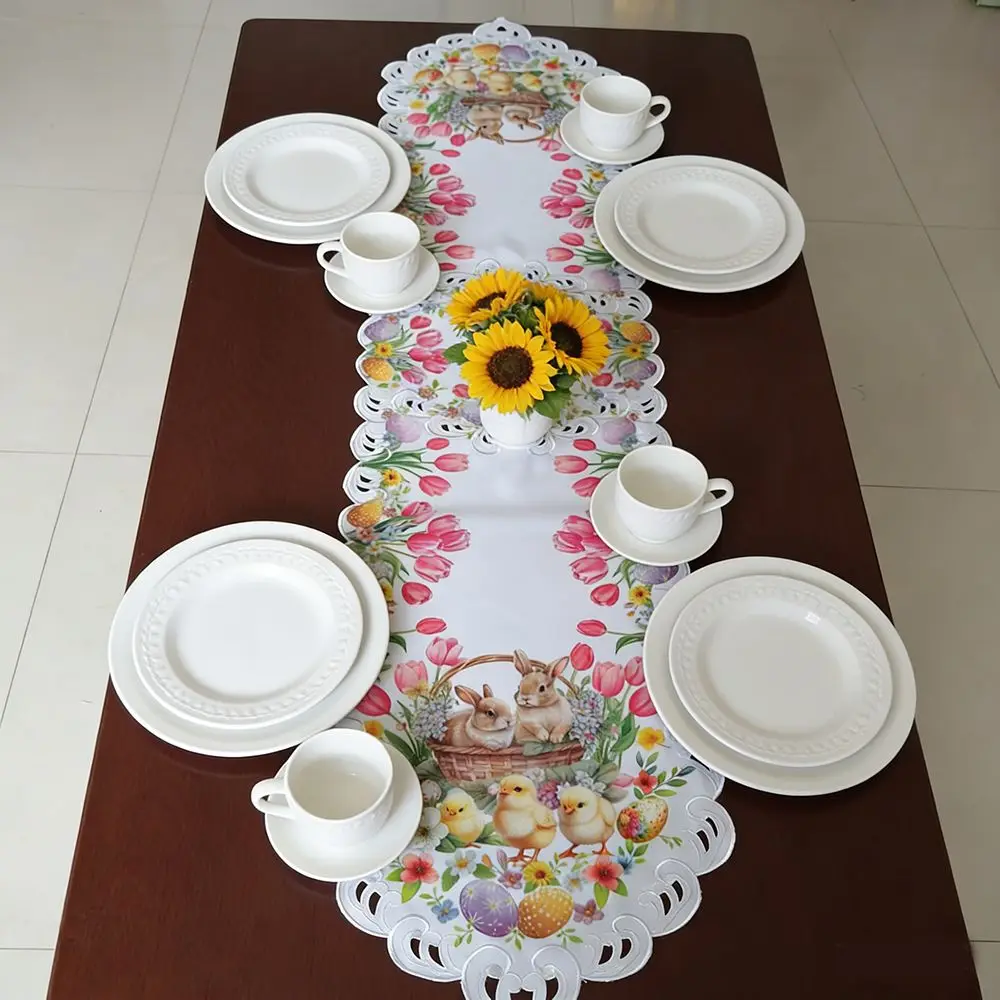 Little Chick Easter Table Flag Waterproof Anti Slip Rabbit Dining Table Cloth Anti-scalding Tulip Flower Table Cover Home Decor