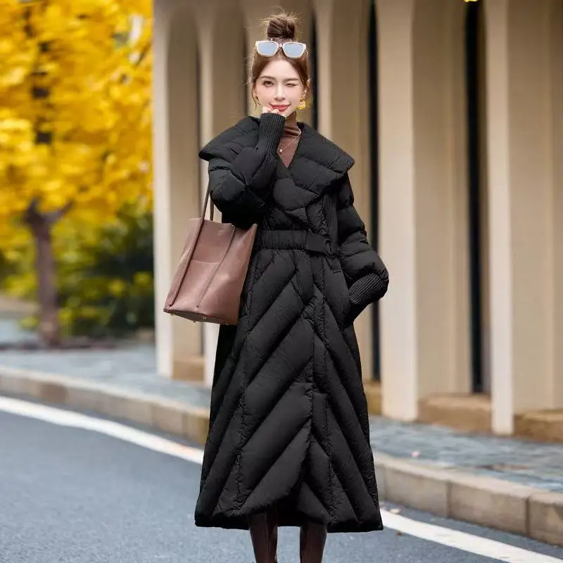 プラスサイズ女性用ダウンジャケット新作冬ファッション大きな襟ボタン暖かい90ホワイトダックダウンスタイリッシュなアウターウェア厚手冬コート