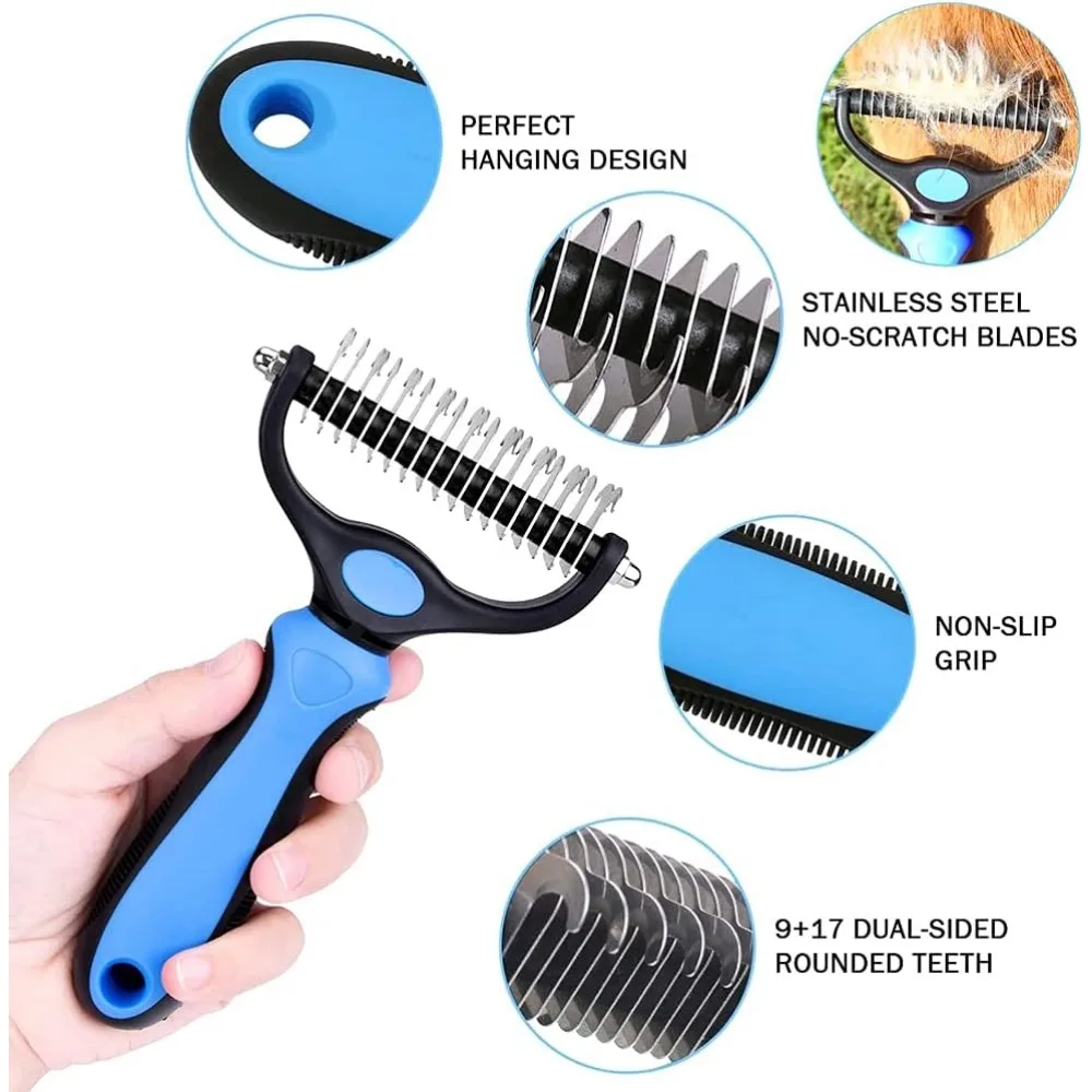 Cão e gato escova com nós soltos, Pet Toiletries, Pente com um raspador de nó, Cabelo em ambos os lados para remover o cabelo morto, 2pcs