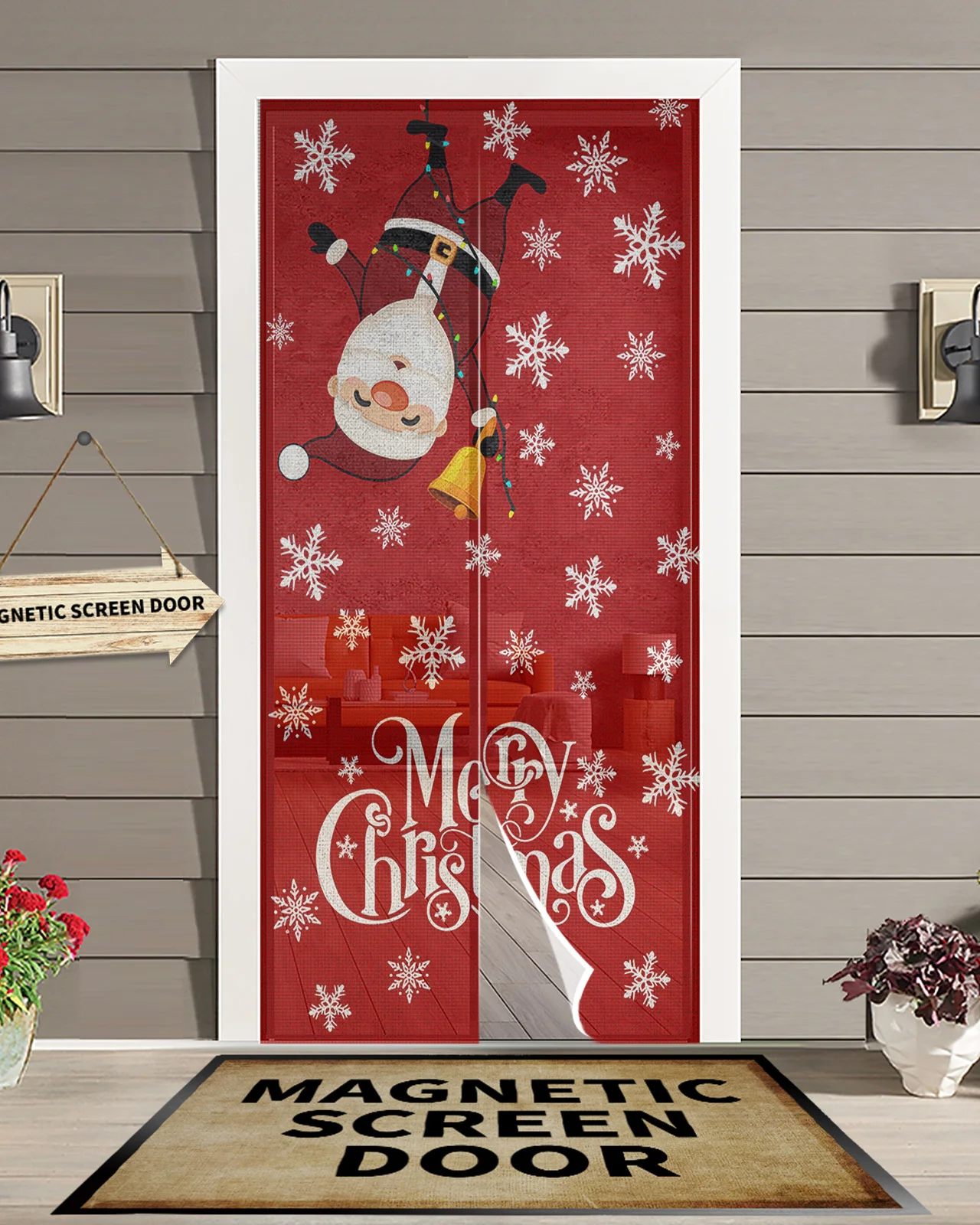 Christmas Santa Claus Snowflakes Magnetic Door Curtain Living Room Bedroom Home Anti-mosquito Screen Door Curtain