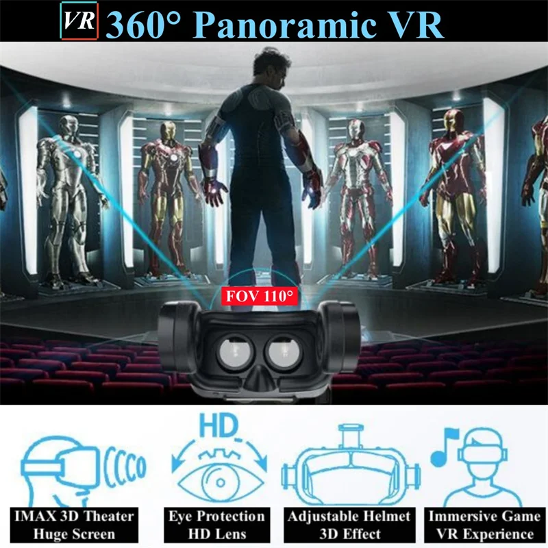 Wireless Virtual Reality VR Glasses IMAX 3D Videos Google Cardboard Box Stereo VR Headset for IOS Android Phone,Support Gamepad