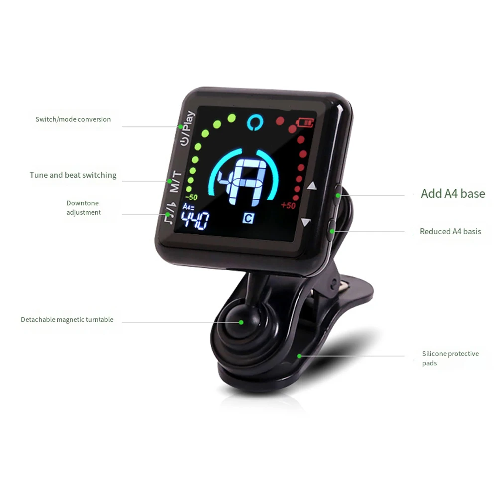Clip On Electric Guitar Tuner Portable And Convenient Portable Precise Tuning Rechargeable Strong Clamp A A Tone Range