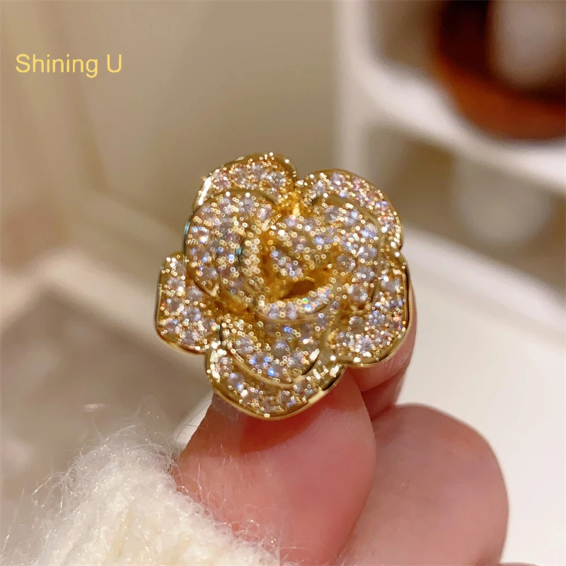 

Shining U Vintage Rose Full Gems Label Pin for Women Fashion Accessory Gift SUP013