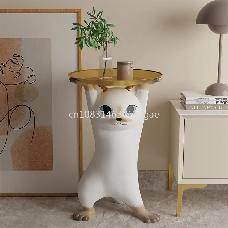 Sand Sculpture of Enchanting Cat A Large Decorative Ornament Gift Next To The Floor-standing Sofa in The Living Room