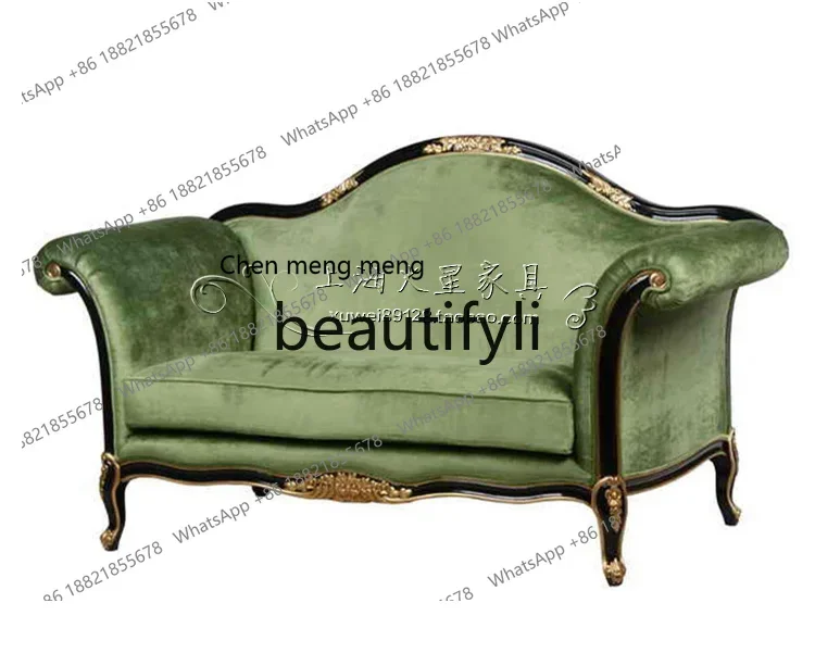 D178  American rural solid wood retro carved double three-person sofa European neoclassical sofa chair