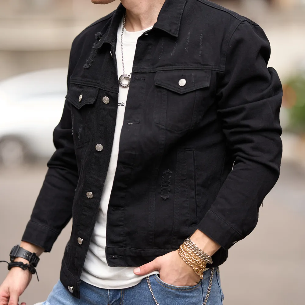 2023 Men Streetwear Fashion Slim Denim Jacket High quality Male Simple solid Casual Jacket Coat