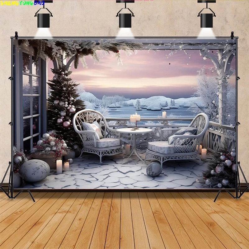 

Vinyl Custom Christmas Tree Window Candy Photography Backdrop Wooden Doors Snowman Cinema Pine New Year Background Prop LA-42