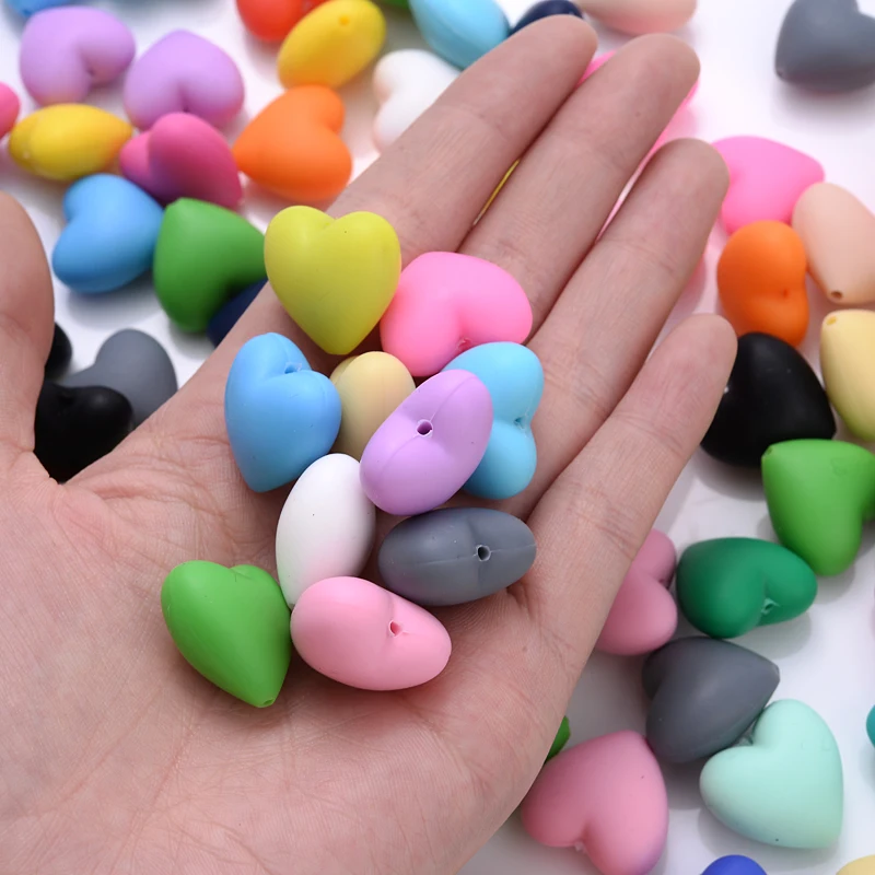 10Pcs Baby Silicone Beads 18x20mm Colorful Heart-Shaped Teether Teething Beads DIY Nursing Chew Pacifier Chain Clip Necklace