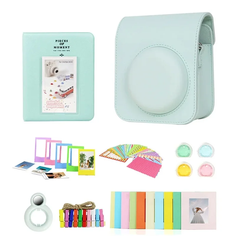 7-in-1 Set For Fujifilm Mini12 Solid Color Camera Bag 64Album Sticker Photo Frame Selfie Mirror Filter