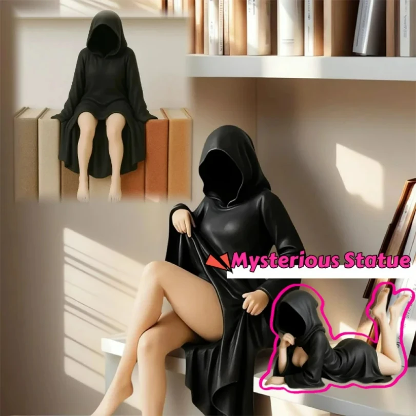

Gothic Mysterious Statue Queen Ornaments Elegant Black Robe Masked Woman 3D Resin Decor Home Bookshelf Artistic Ornament Gifts