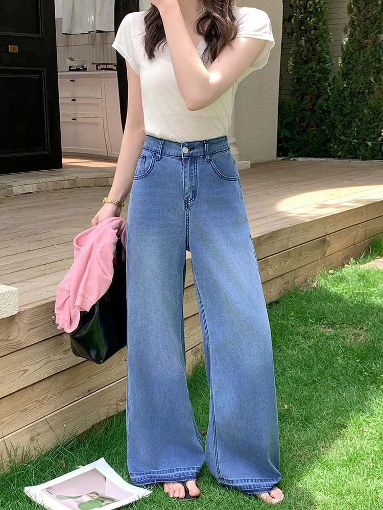 

High Waist Wide Leg Jeans Women's plus Size Korean Style Summer Thin Hanging Micro Flared Pants Slim Straight Long Trousers