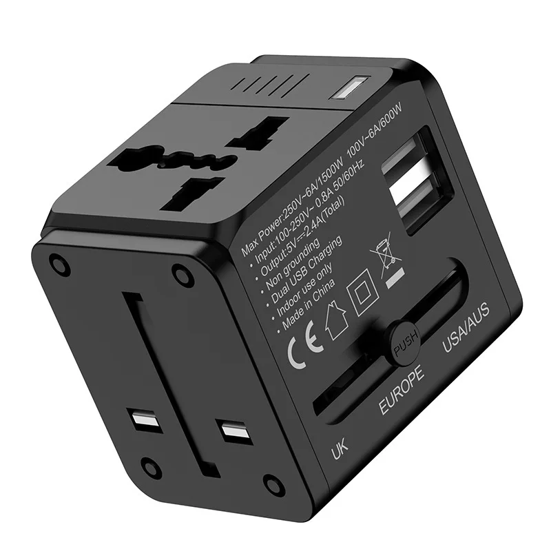 AC 250V-6A Travel Adapter Travel Converter Plug Converter Socket Multi-country Adapter 2.4A Multi-function Socket Travel Con