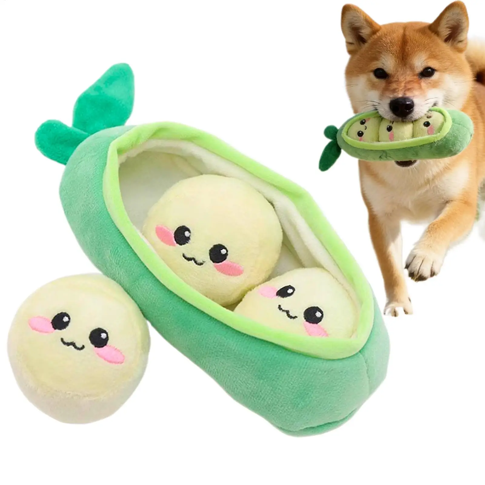 Treat Dispensing Pea Pod Dog Toy Squeaky Snuffle Plush Interactive Enrichment Toy for Small Dogs Puppies, Boredom Relief ﻿