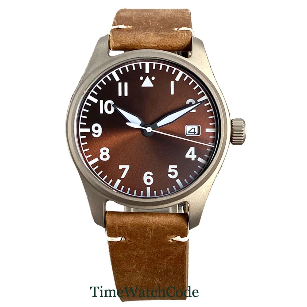 Tandorio 39mm Automatic Watch for Men Titanium Case 200m Water Resistant NH35A Steel Crown Sapphire Crystal Date Leather Strap