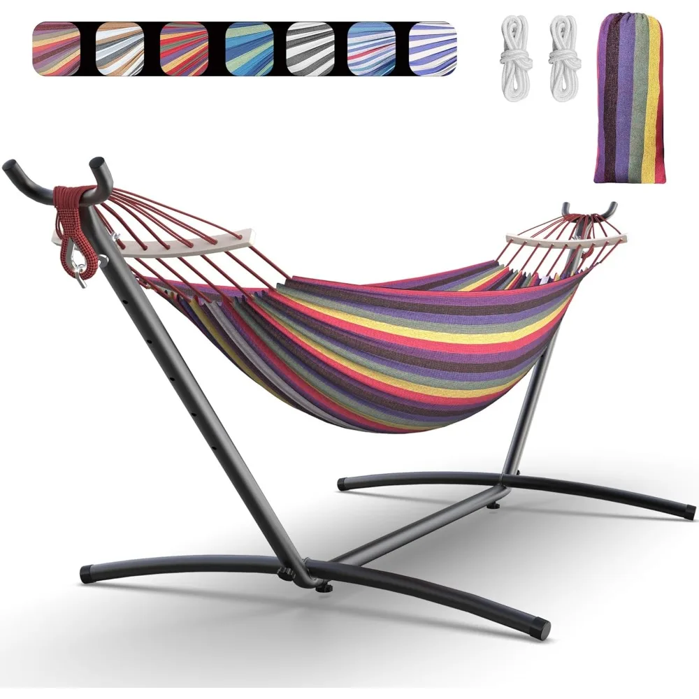 

Double Hammock with Heavy-Duty Steel Stand,Portable,Easy Assembly,600lbs Weight Capacity,Perfect for Indoor,Yard,Camping,or Outd