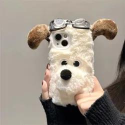 Luxury Big White Dog Fluffy Fur phone case protection for iPhone 17 15 13 12 11 14 Pro Max XR 7 8 Plus SE X Lovely Plush Coque