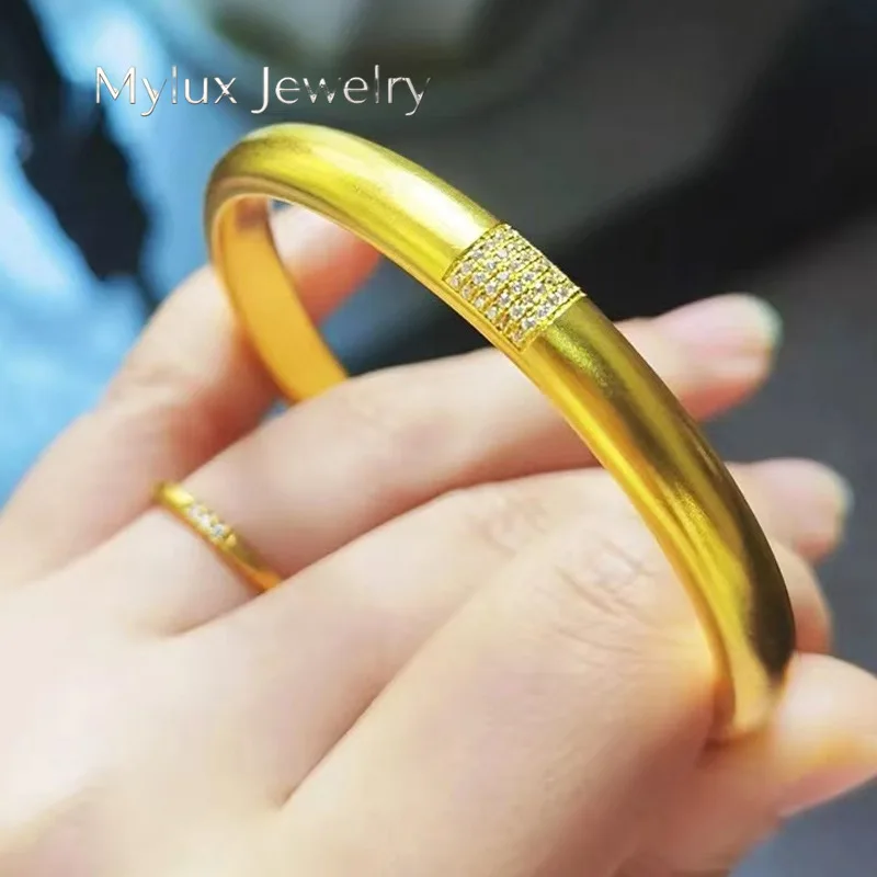 

Mylux Jewelry Luxury 24K 9999 Pure Gold real gold Women's Point Drill Ancient Frosted Rich Round Bracelet Solid Bracelet