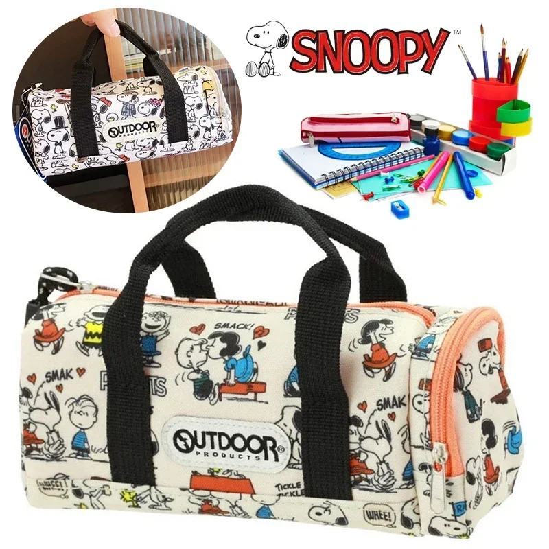 Snoopy Cartoon Canvas Pencil Case Fashion Animation Creative Round Hand Pen Bag Office School Supplies Stationery Storage Box