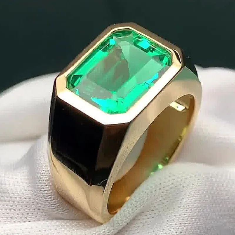 European and American new fashionable retro simple green zircon inlaid light luxury personalized men's and women's rings