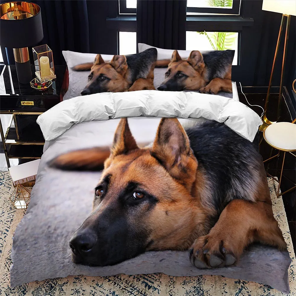 German Shepherd Duvet Cover Set Set King/Queen Size Purebred  Hound Animal Bedding Set Kids Cute Dog Puppy Polyester Quilt Cover