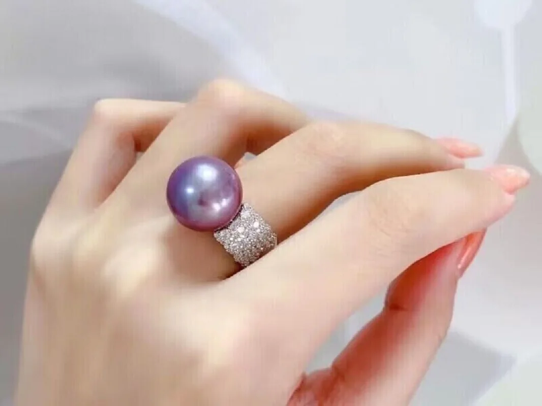 

Charming AAA A10-11mm South Sea Round Lavender Pearl Open Ring 925s