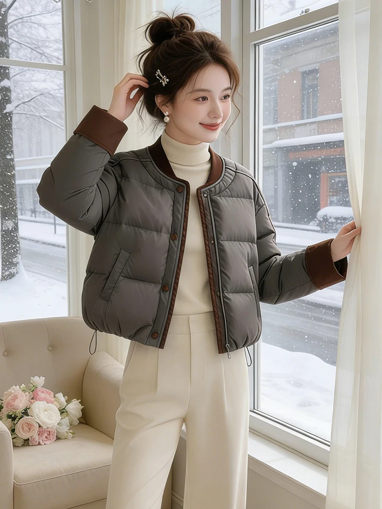 

Ladies Thiened Loose Cotton Jaet Winter Warm Sli Commute Korean Sle Long Sve round Ne Single Button Closure Coat