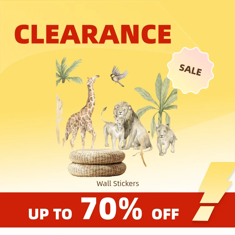 Clearance_Boho Large African Lion Giraffe Wild Animals Tropical Tree Watercolor Wall Sticker Nursery Wall Decals Kids Boys Room 